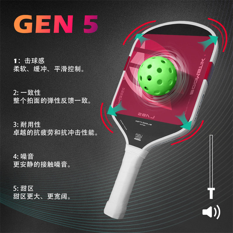 博皓bohao GEN5赛事级T700碳纤维匹克球拍 专业比赛训练通用-8