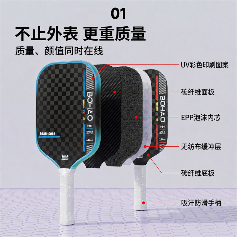 广东博皓匹克球拍源头厂家直销Bohao专业匹克球拍12K碳纤维USAPA认证攻防兼备男女通用匹克拍轻质高弹 支持个性化定制 -2