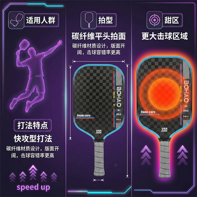 博皓Bohao专业匹克球拍12K碳纤维USAPA认证攻防兼备男女通用匹克拍轻质高弹 支持定制   -7